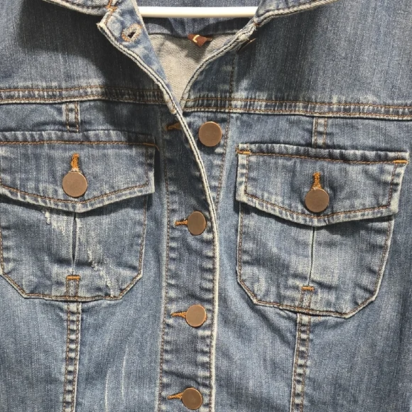 Kut from the Kloth Womens Blue Jean Jacket Large Distressed - Picture 4 of 14